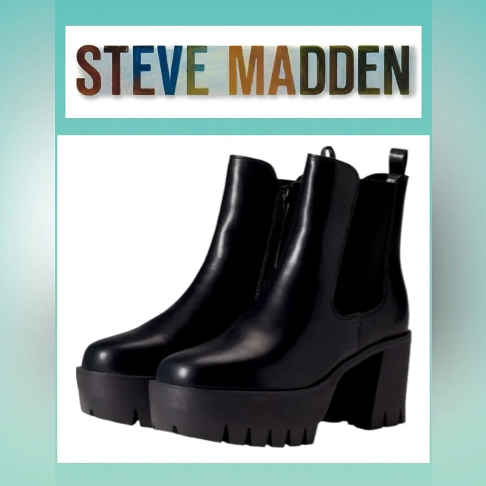 NEW Madden Girl By Steve Madden Black Platform Granite Lugg Boots Size 7.5